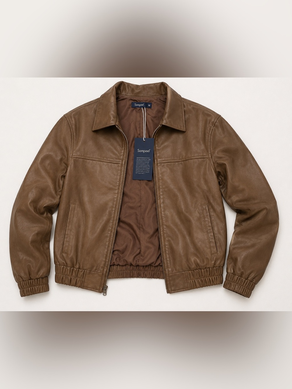 Sampeel Men's Tan Bomber Jacket - Classic Zip Front